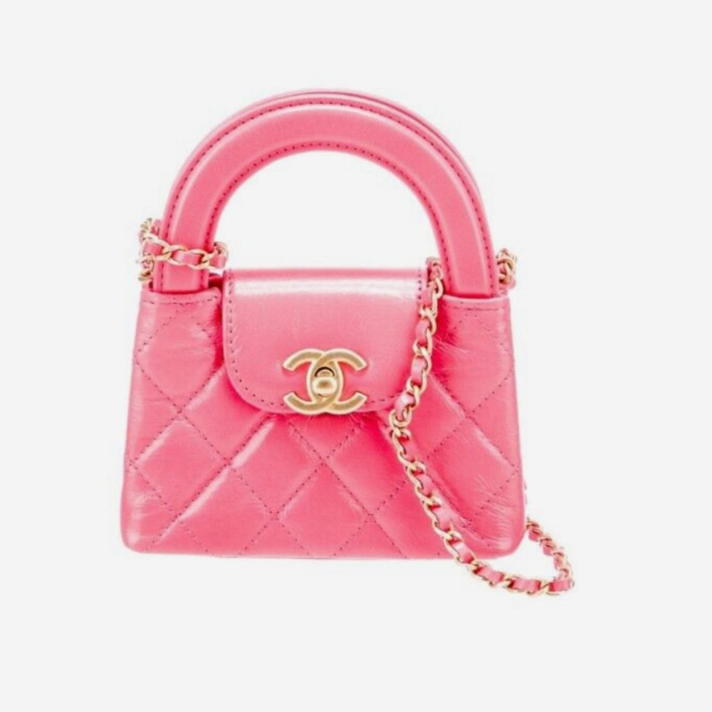 NIB Chanel MINI NANO SHOPPER KELLY BARBIE Pink Top Handle Bag Handbag Gold 23K